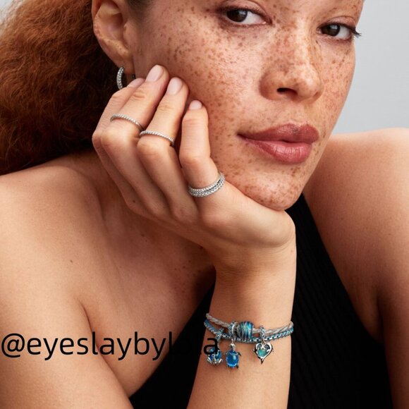 Pandora Blue Murano Glass Dolphins Dangle Charm - Picture 7 of 7